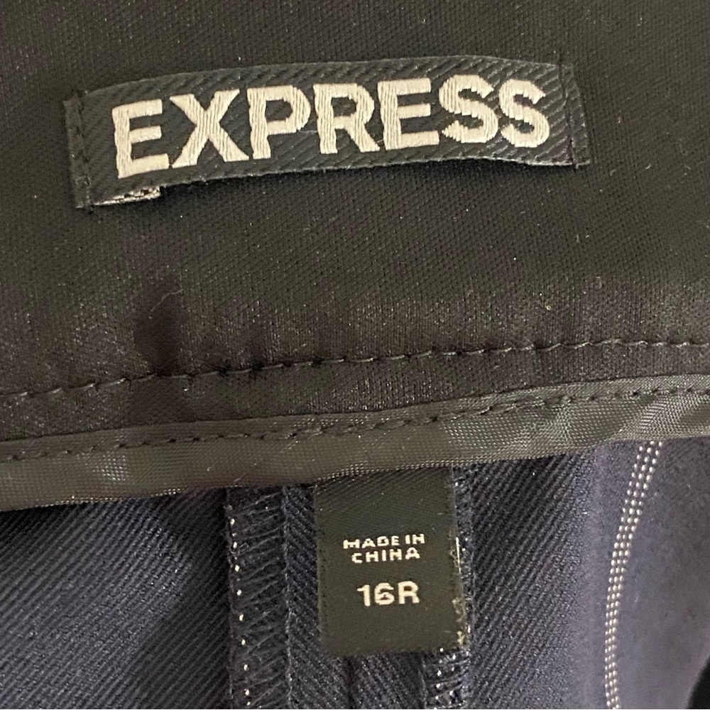 Express Navy Stripe Paper Bag Style Tie Waist Pant with Pockets - Picture 10 of 11